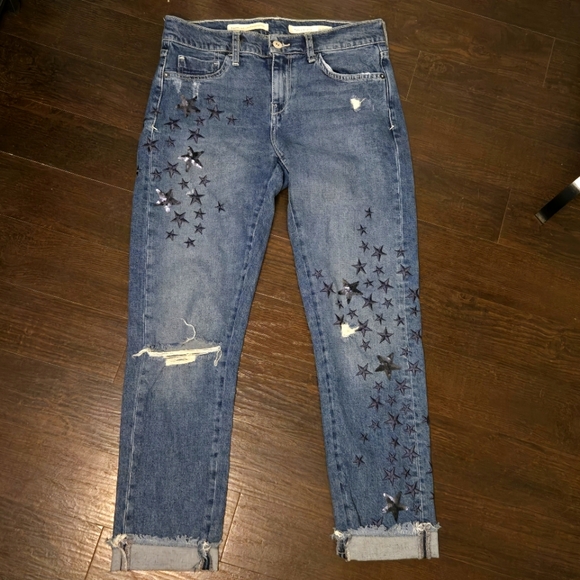 Pilcro and the Letterpress Denim - Anthropologie Pilcro and the Letterpress Embroidered Star Slim Boyfriend jeans.